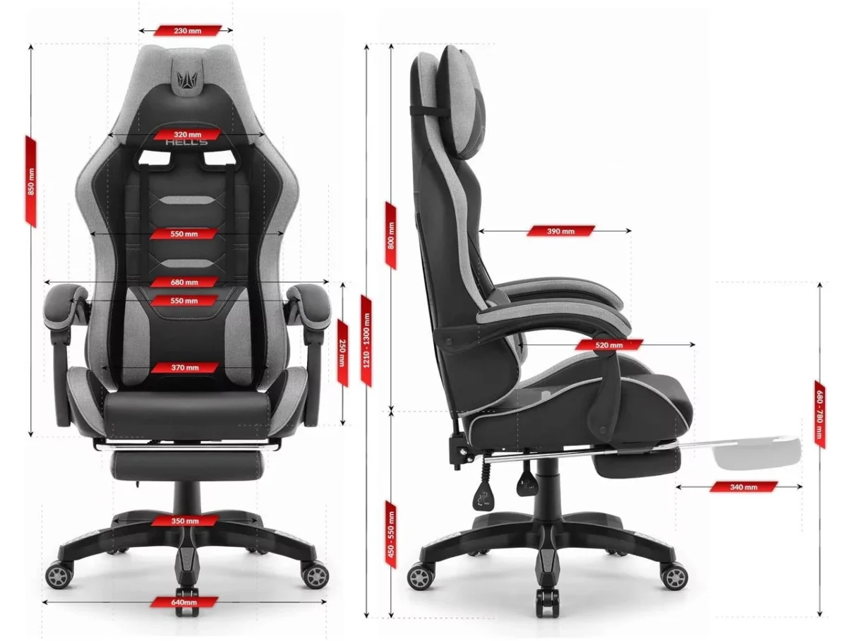 Геймерське ігрове комп'ютерне крісло Hell's Chair HC-1039 2.0 Gray Black тканина - Зображення 6