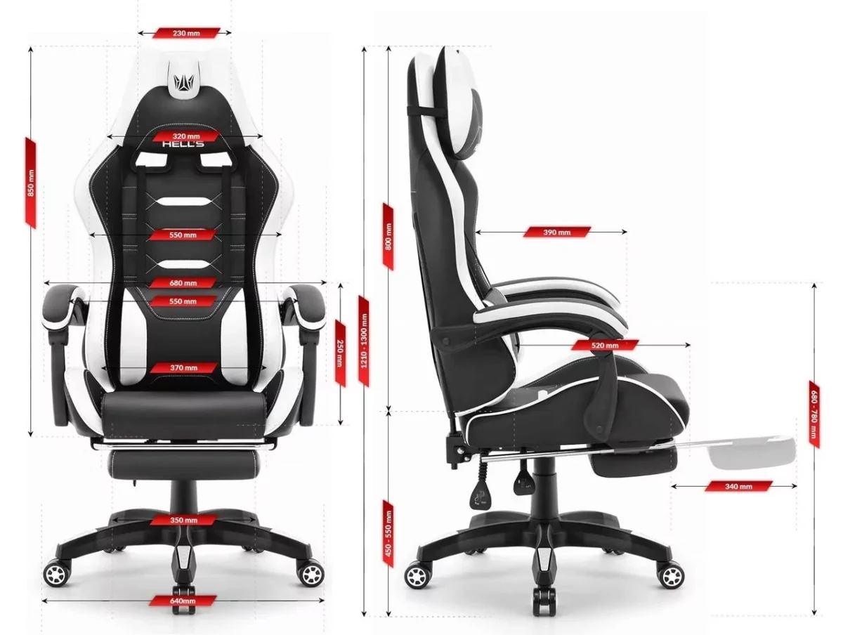 Геймерське ігрове комп'ютерне крісло Hell's Chair HC-1039 2.0 White (чорно-біле) екошкіра - Зображення 7