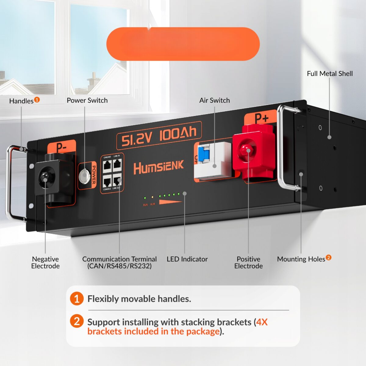 Накопичувач енергії HumsiENk 5,12 Вт LiFePO4 3U (HS48V100AH100RACK-3U-EU)