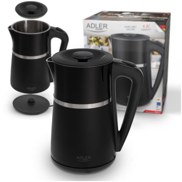 Електричний Чайник Adler AD 1355 black 1.7 л внутрішня частина з нержавіючої сталі подвійні стінки