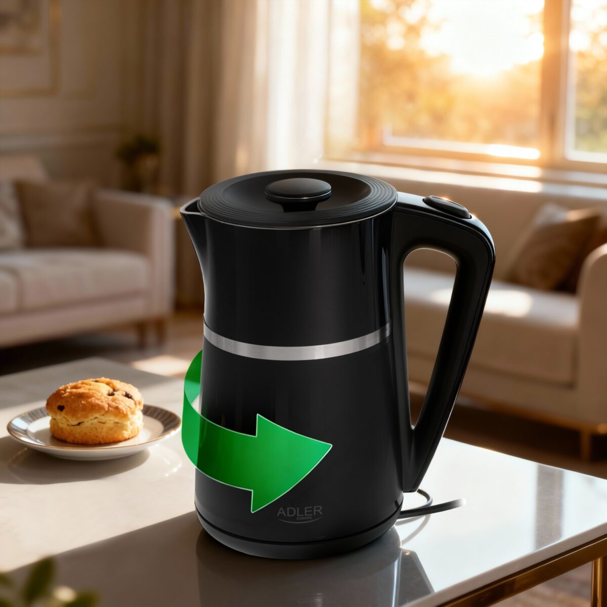 Електричний Чайник Adler AD 1355 black 1.7 л внутрішня частина з нержавіючої сталі подвійні стінки
