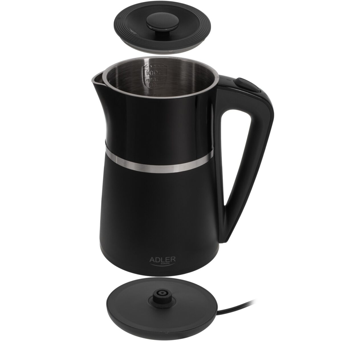 Електричний Чайник Adler AD 1355 black 1.7 л внутрішня частина з нержавіючої сталі подвійні стінки