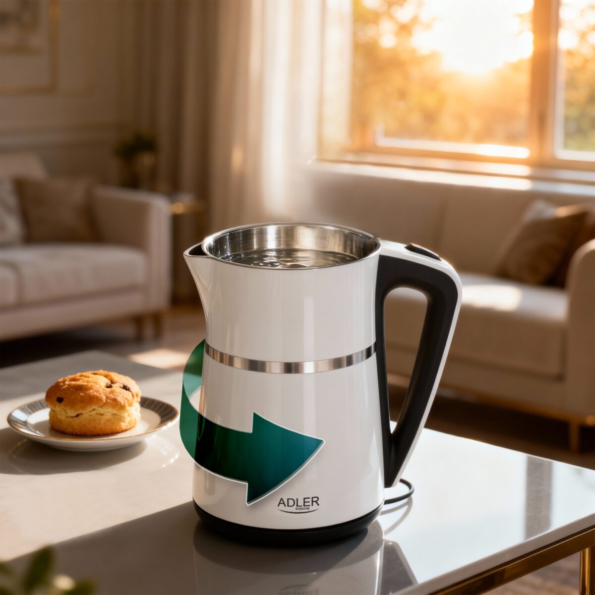 Електричний Чайник Adler AD 1355 white 1.7 л внутрішня частина з нержавіючої сталі Подвійні стінки