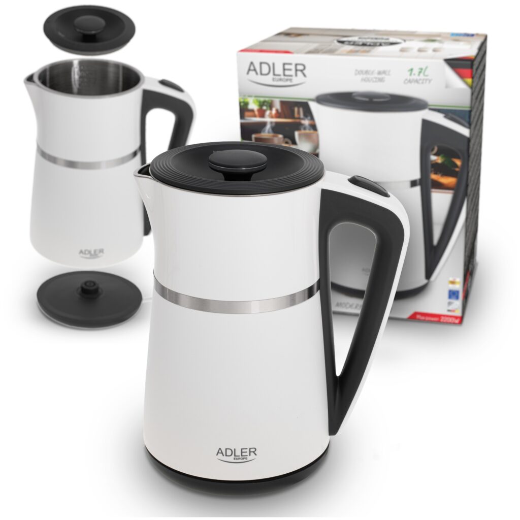 Електричний Чайник Adler AD 1355 white 1.7 л внутрішня частина з нержавіючої сталі Подвійні стінки