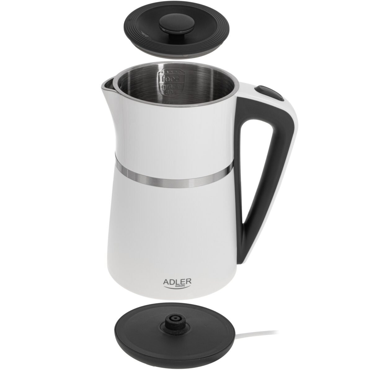 Електричний Чайник Adler AD 1355 white 1.7 л внутрішня частина з нержавіючої сталі Подвійні стінки