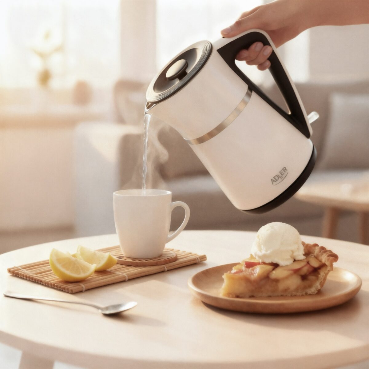 Електричний Чайник Adler AD 1355 white 1.7 л внутрішня частина з нержавіючої сталі Подвійні стінки