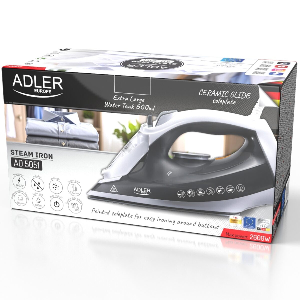 Парова праска з керамічною підошвою Adler AD 5051 2600W