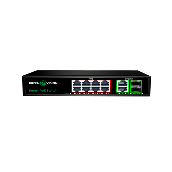 Комутатор мережевий POE GreenVision GV-021-D-8G+2PG+2SFP