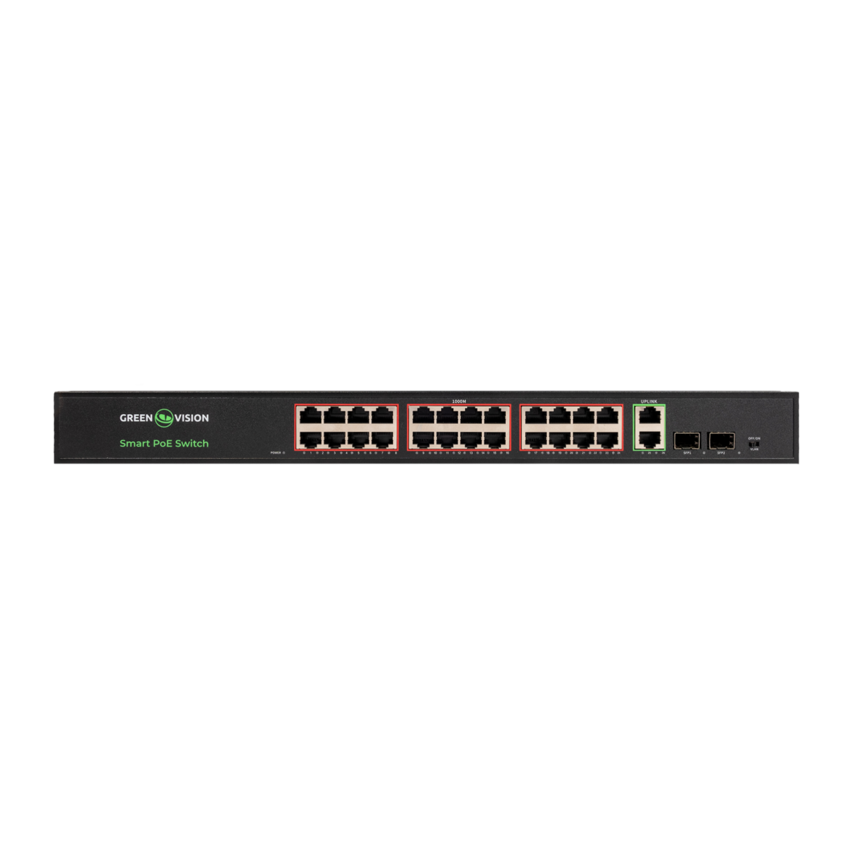 Комутатор мережевий POE GreenVision GV-023-D-24G+2PG+2SFP - Зображення 2