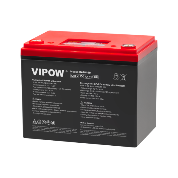 Акумулятор Vipow LiFePO4 100Ah Bluetooth BAT0499