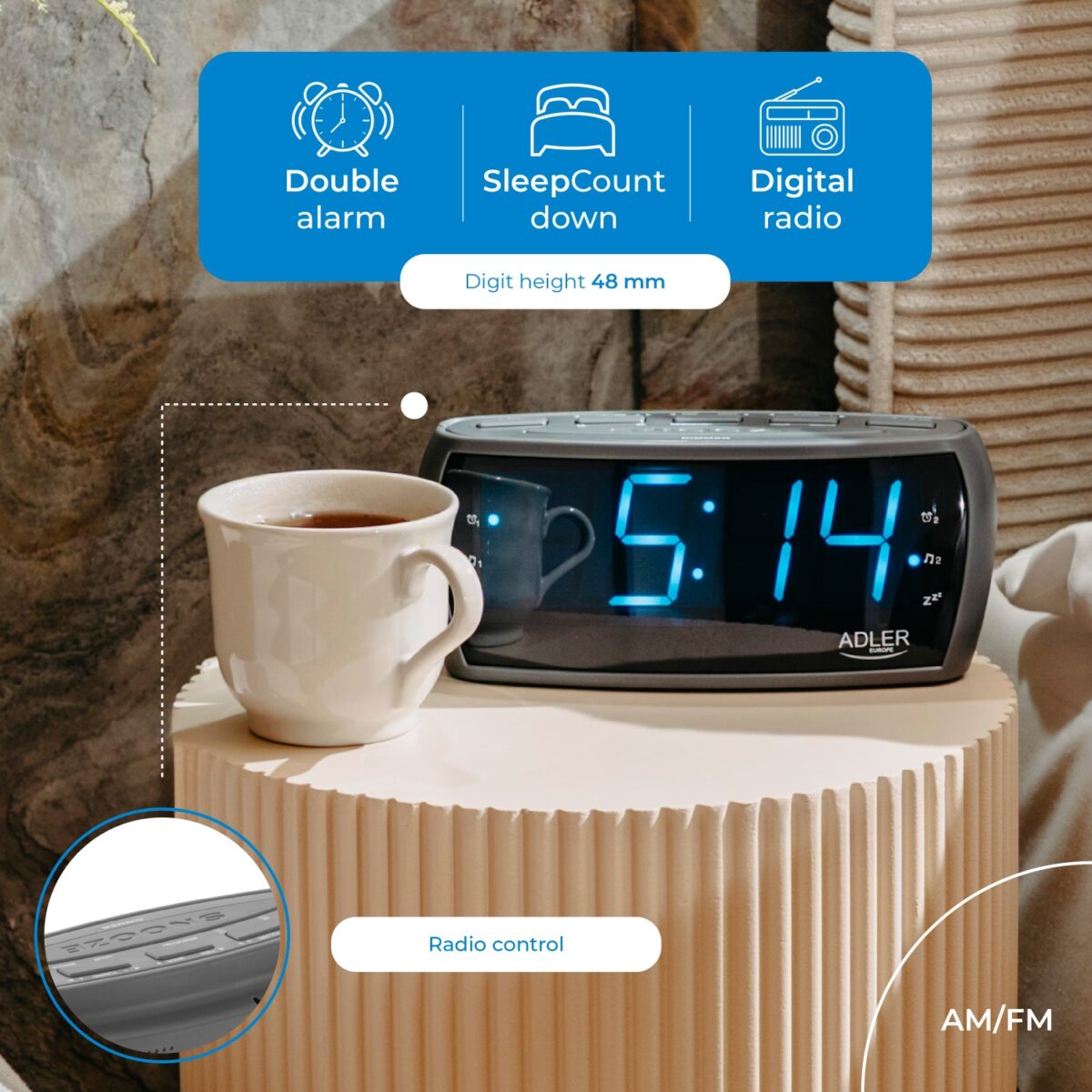 Компактний будильник з FM/AM Радіо годинник Adler AD 1121 s