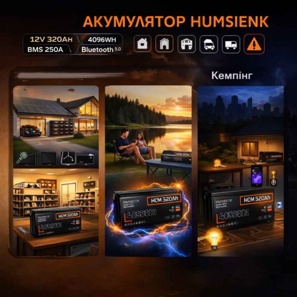 Акумулятор Humsienk 320Ah LiFePO4 12V з Bluetooth 4096Wh (HS12V320AH250BT) інфографіка