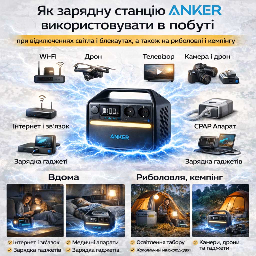 Anker 535 Power House LiFePO4З зарядна станція 512Wh 500W EU A1750311 інфографіка