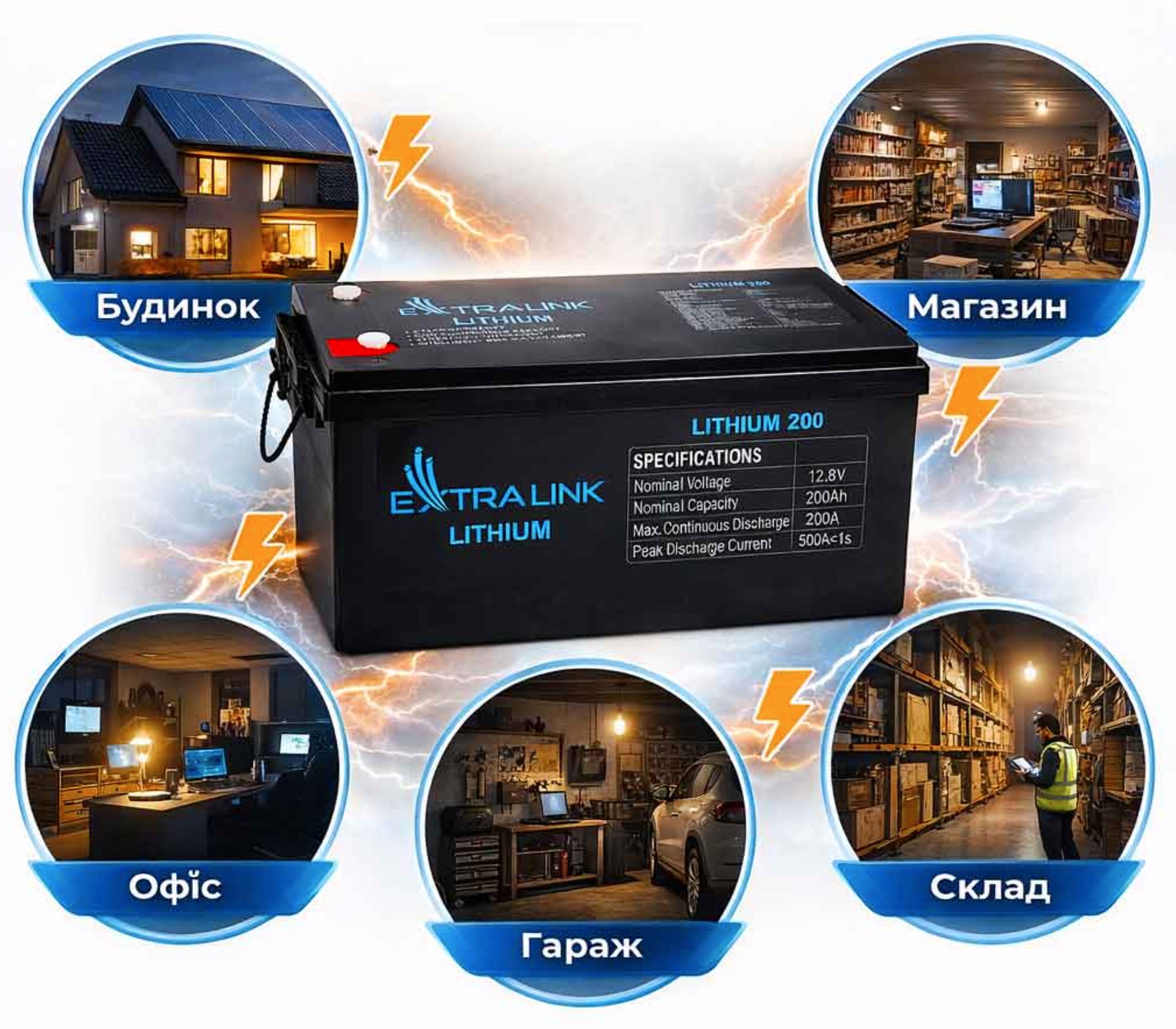 LiFePO4 Акумулятор Extralink 12.8V 200Ah (EX.30479)