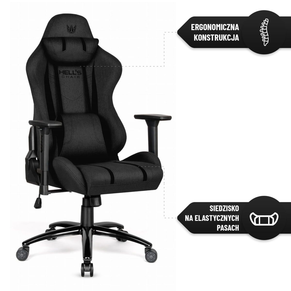 Геймерське крісло Hell's Chair HC-1013 Black тканина - Зображення 8