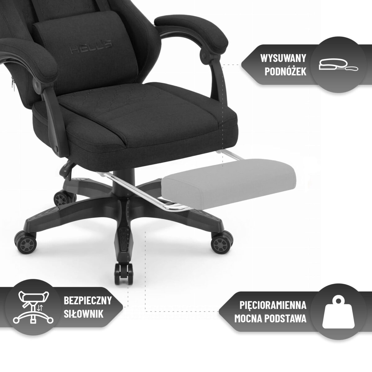 Геймерське крісло Hell's Chair HC-1015 Black тканина - Зображення 7