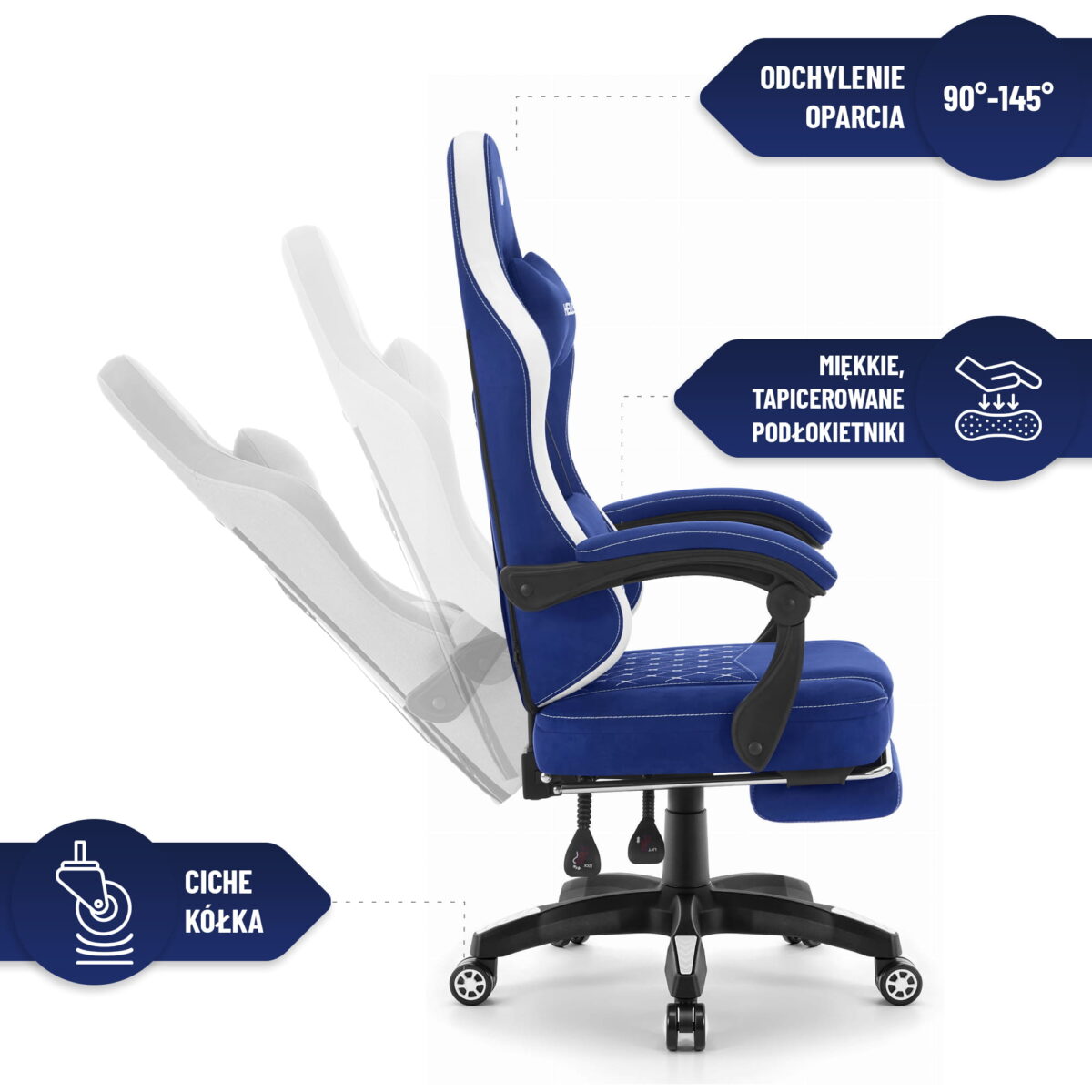 Геймерське крісло Hell's Chair HC-1015 Blue White тканина - Зображення 6
