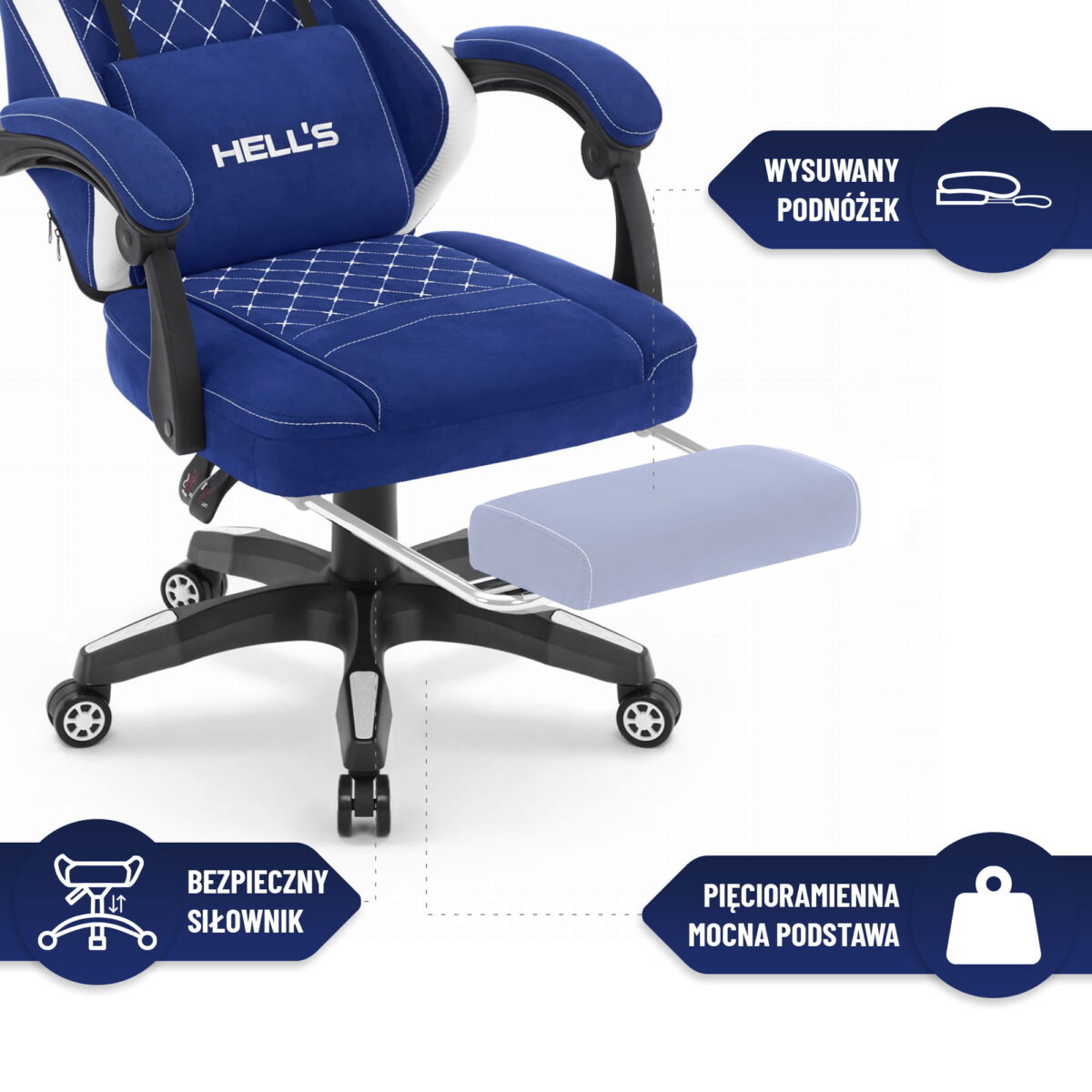 Геймерське крісло Hell's Chair HC-1015 Blue White тканина - Зображення 7