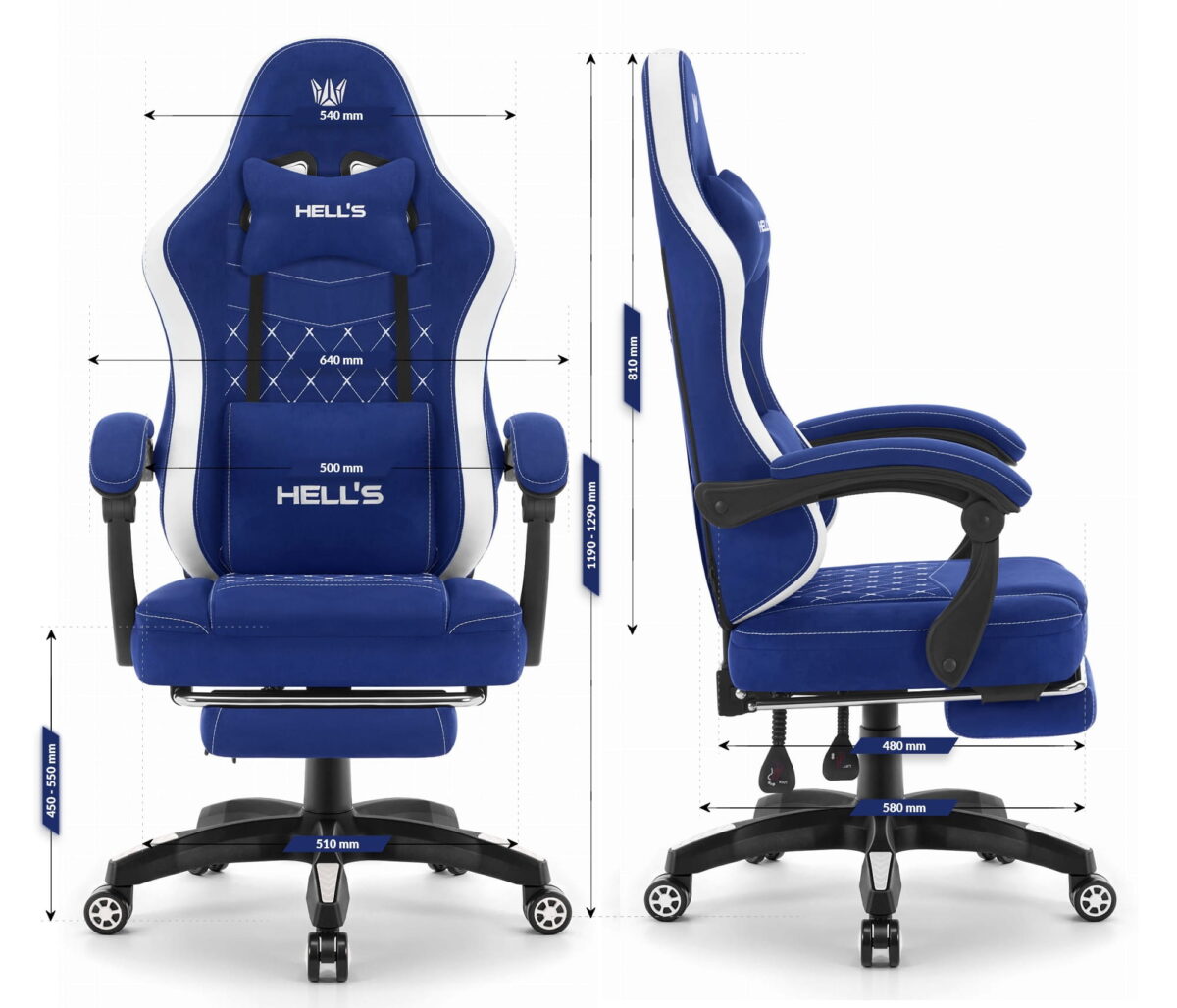 Геймерське крісло Hell's Chair HC-1015 Blue White тканина - Зображення 8