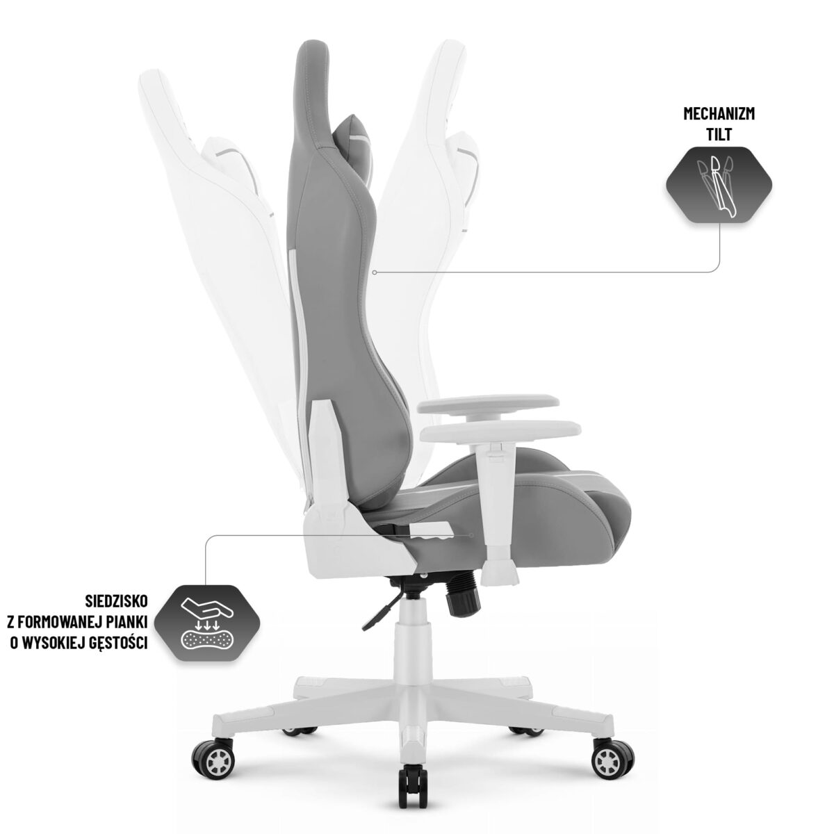 Геймерське крісло Hell's Chair HC-2001 Grey White - Зображення 8