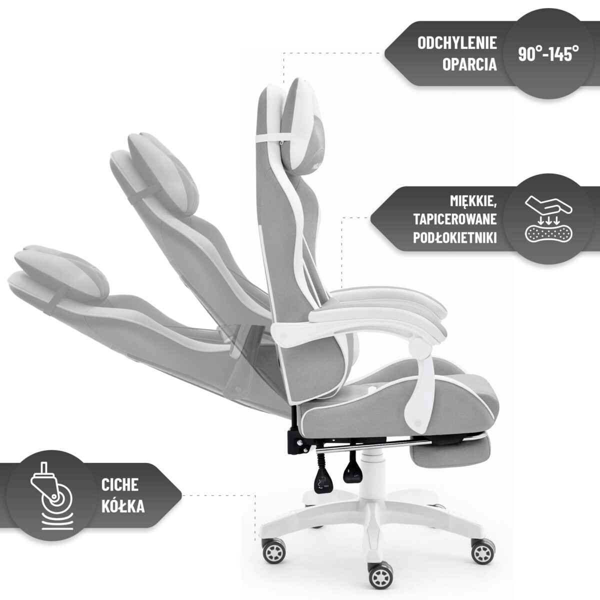 Геймерське крісло Hell's Chair HC-1039 2.0 Grey White дитяче тканина - Зображення 6
