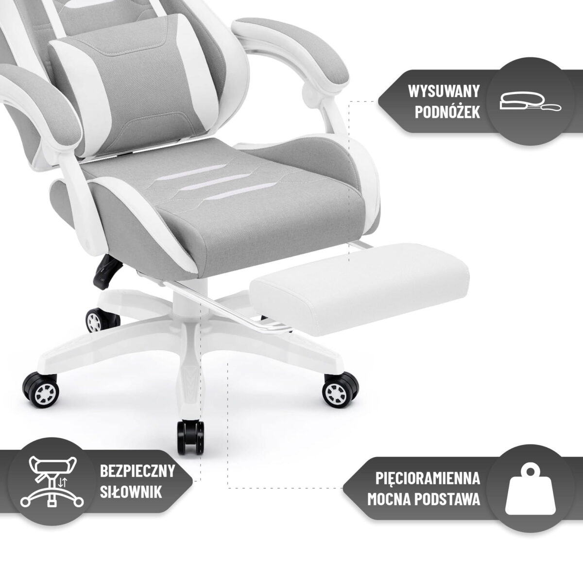 Геймерське крісло Hell's Chair HC-1039 2.0 Grey White дитяче тканина - Зображення 7