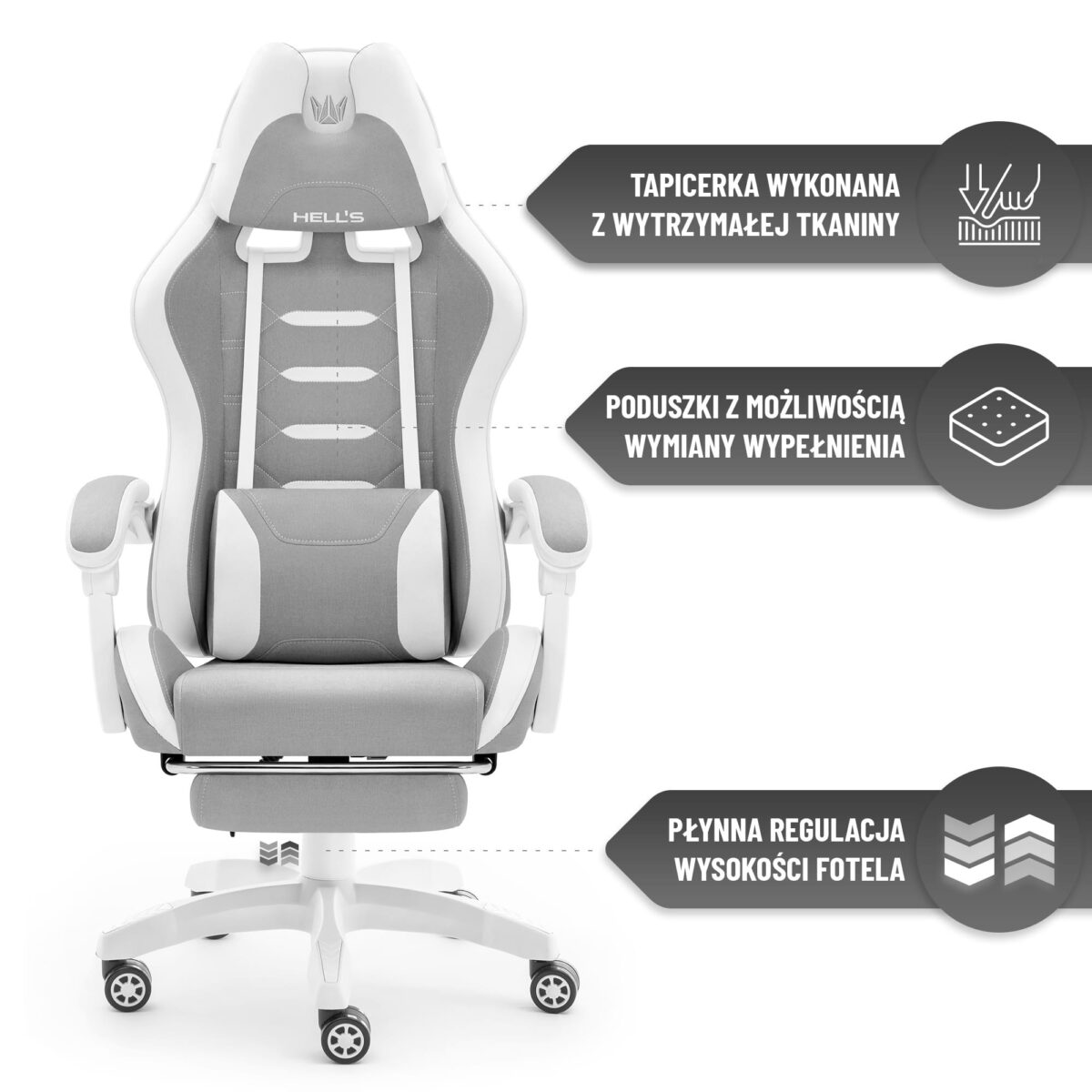 Геймерське крісло Hell's Chair HC-1039 2.0 Grey White дитяче тканина - Зображення 8