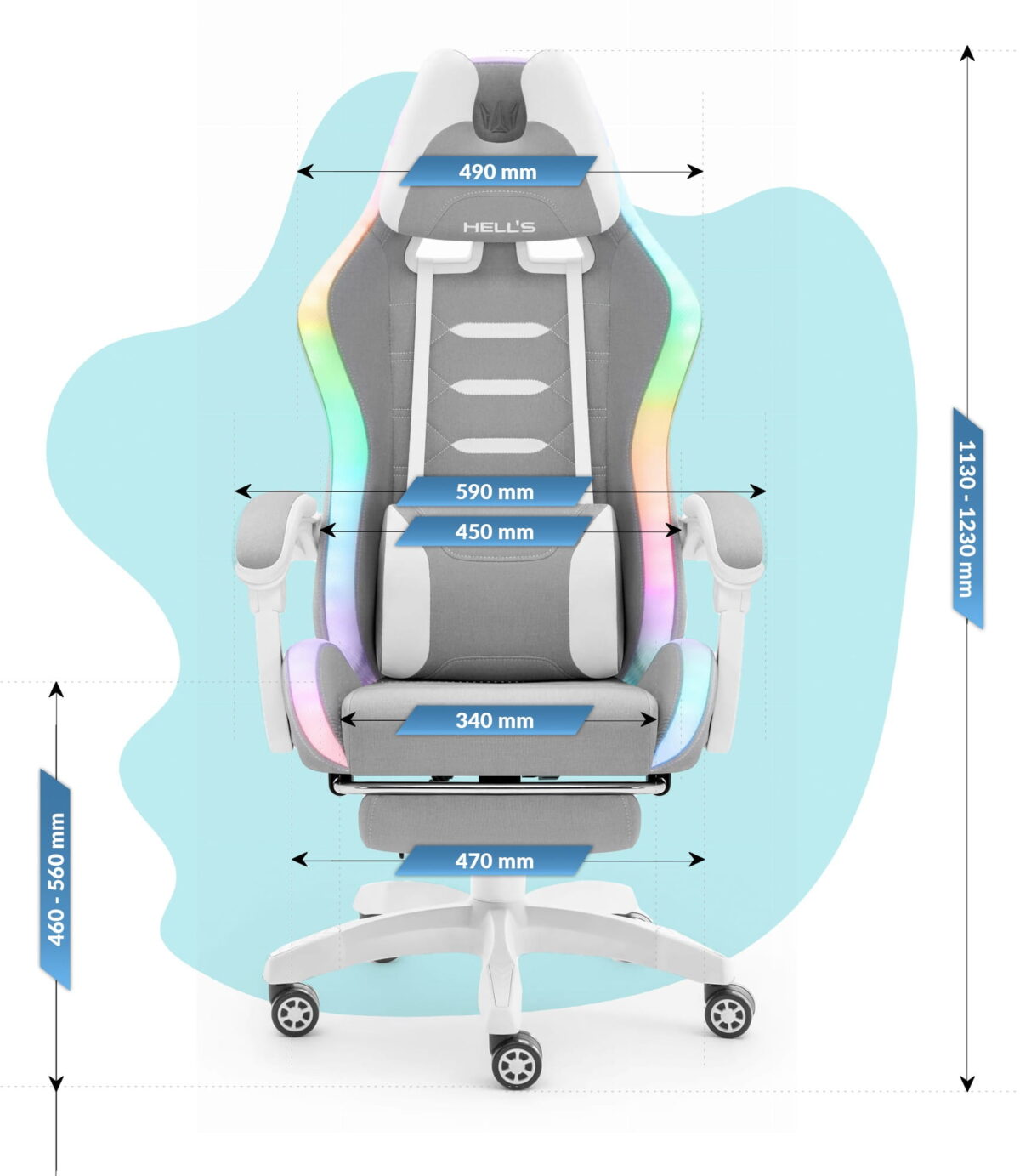 Геймерське крісло Hell's Chair HC-1039 2.0 Grey White дитяче тканина - Зображення 9