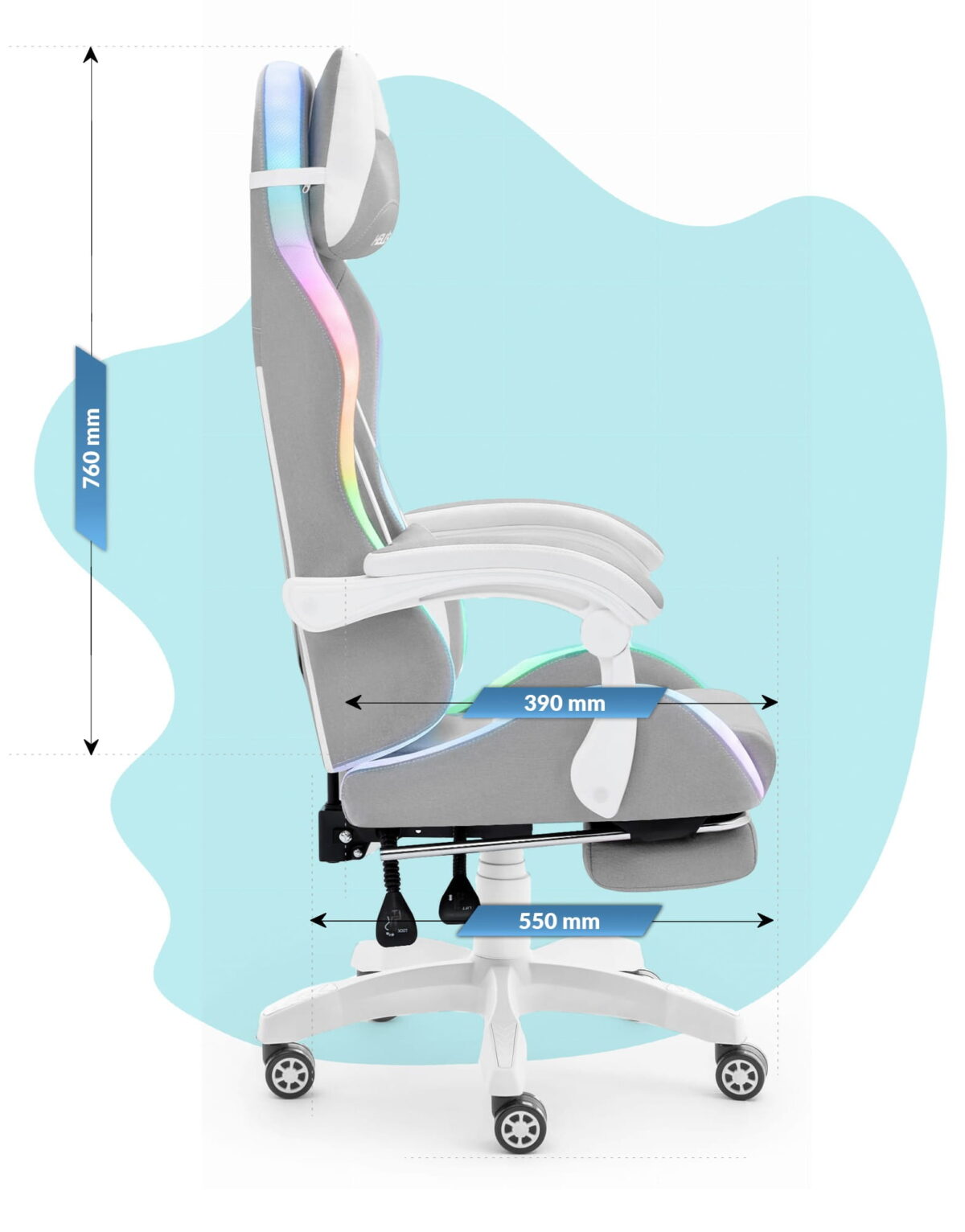 Геймерське крісло Hell's Chair HC-1039 2.0 Grey White дитяче тканина - Зображення 10