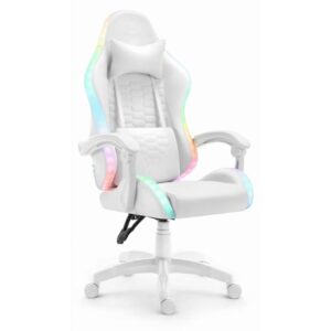 Геймерське крісло екошкіра Hell's Chair HC- 1000 White LED