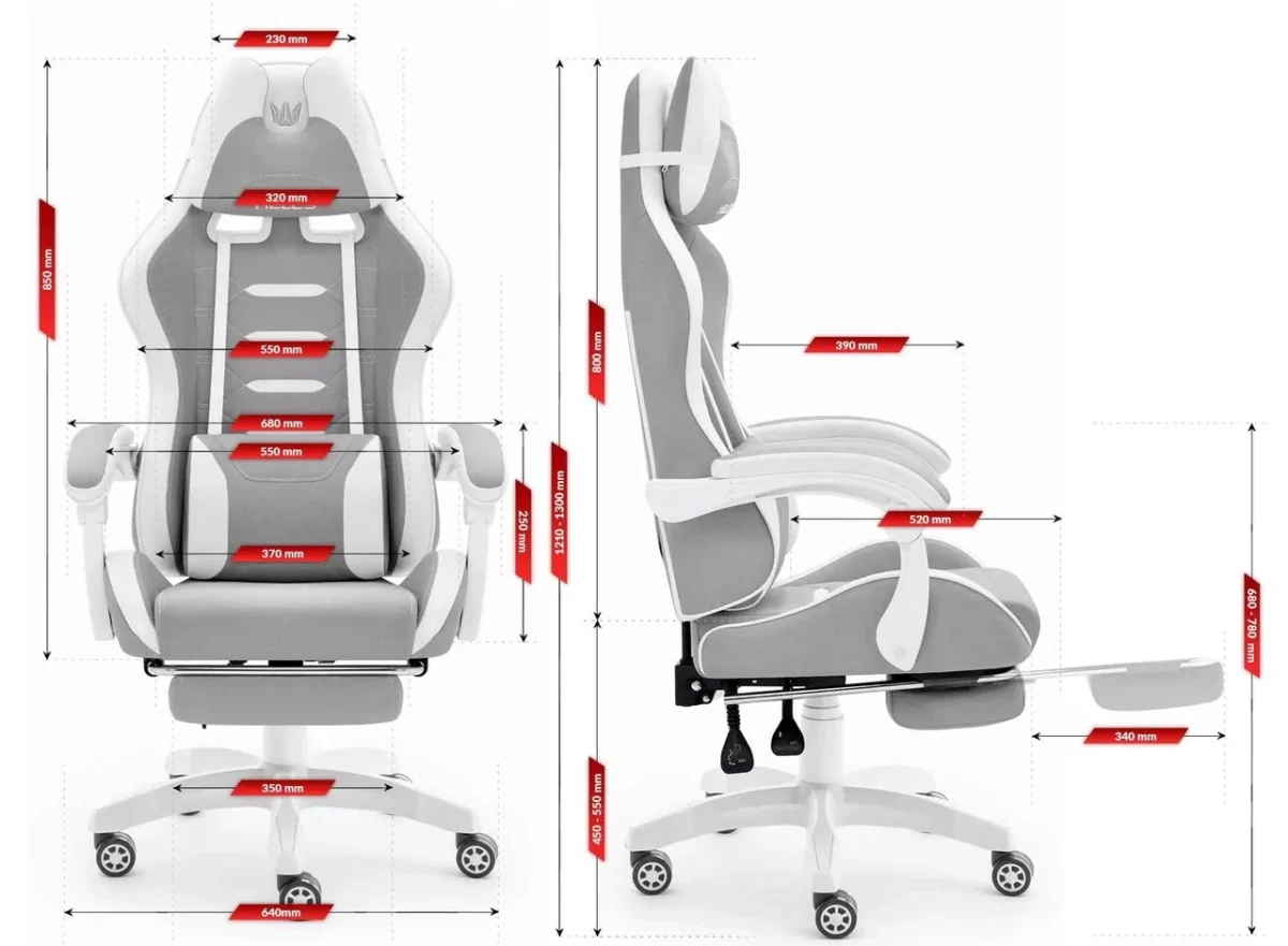 Геймерське крісло Hell's Chair HC-1039 2.0 Grey White тканина - Зображення 5