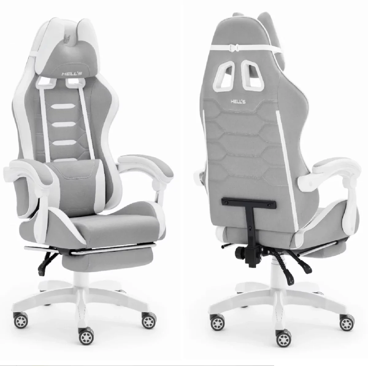 Геймерське крісло Hell's Chair HC-1039 2.0 Grey White тканина - Зображення 6