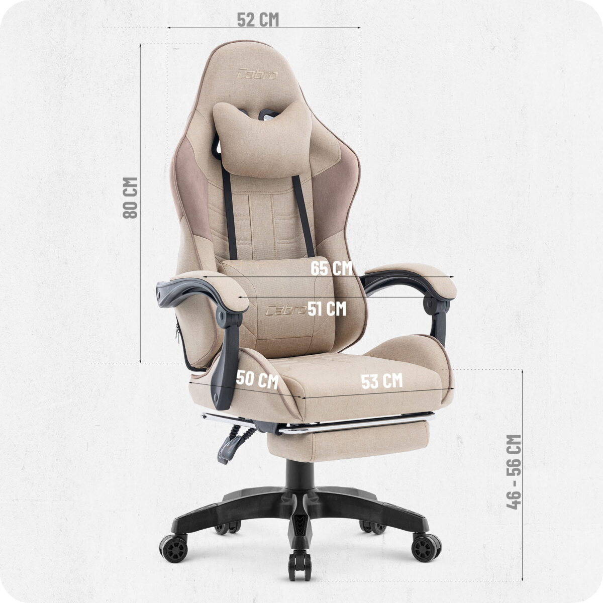 Ігрове комп'ютерне геймерське крісло Cabro C501 бежеве тканина - Зображення 10