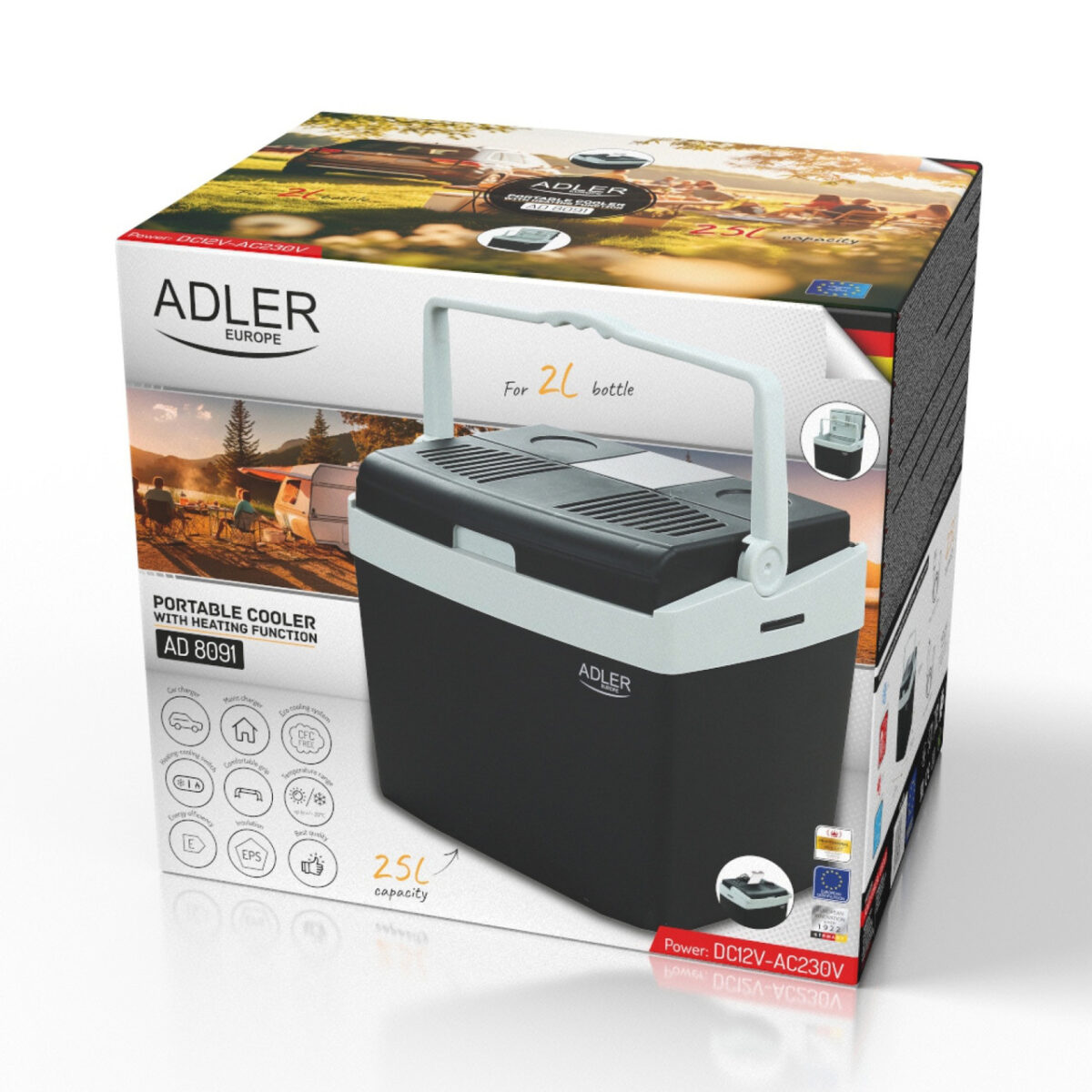 Портативний автомобільний холодильник Adler AD 8091 XXL 25L 12V 230V з функціями охолодження та нагрівання - Зображення 8