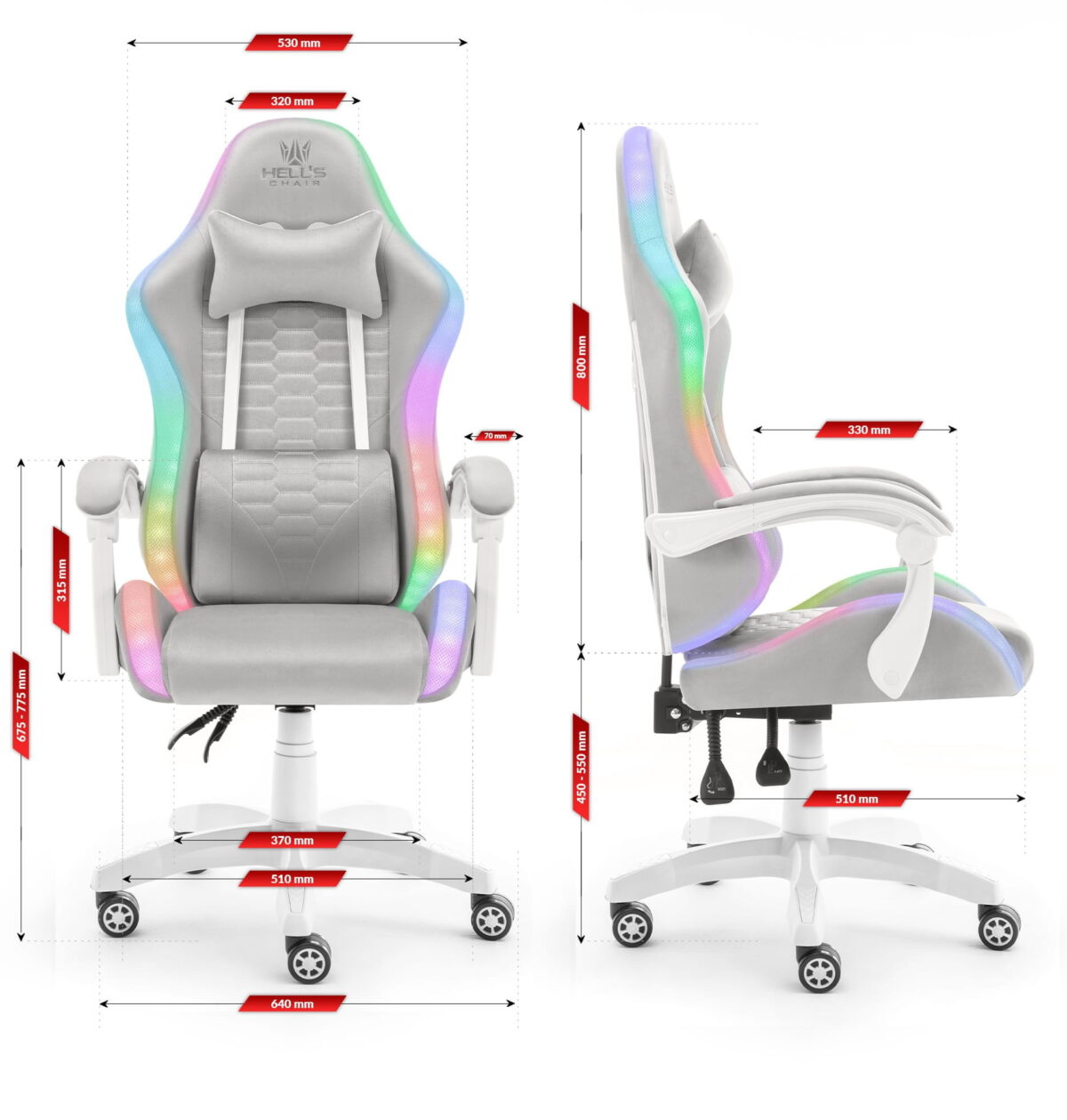 Геймерське крісло тканинне Hell's Chair HC-1000 Grey LED - Зображення 8