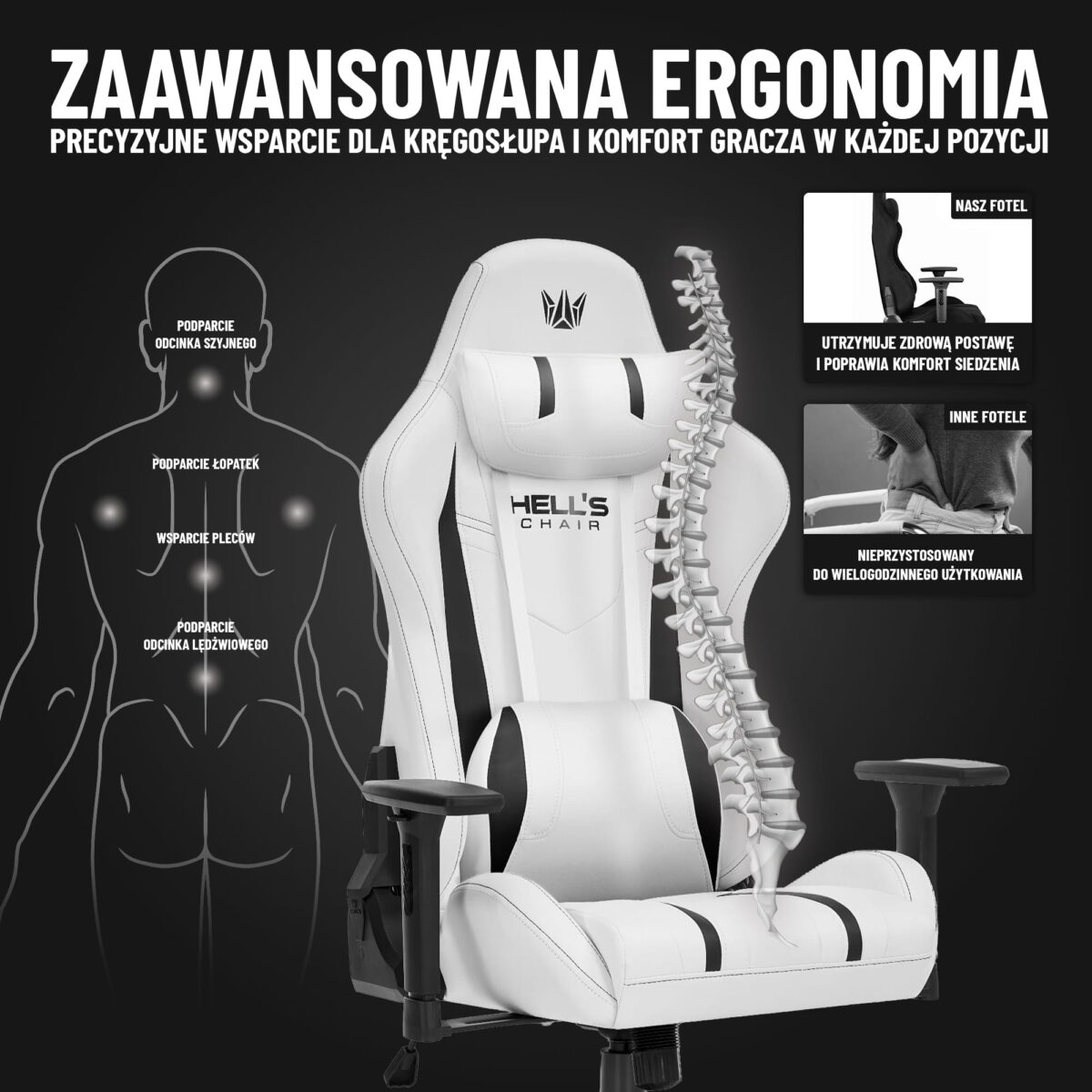 Геймерське комп'ютерне крісло Hell's Chair HC-1013 White Black - Зображення 5