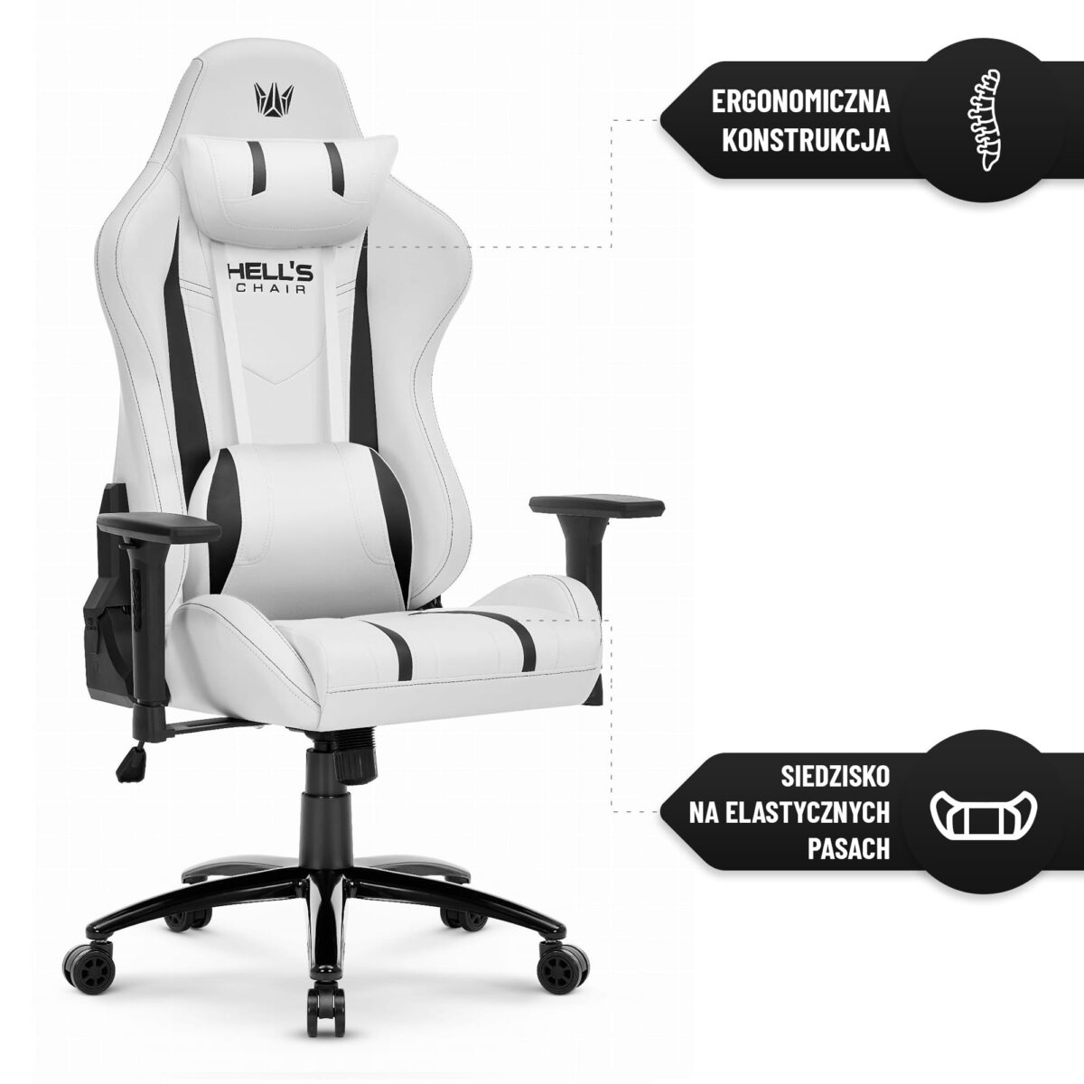 Геймерське комп'ютерне крісло Hell's Chair HC-1013 White Black - Зображення 6