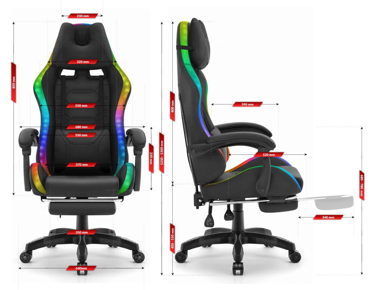 Геймерське комп'ютерне крісло Hell's Chair HC-1039 2.0 LED RGB Black тканина - Зображення 10