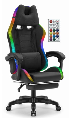 Геймерське комп'ютерне крісло Hell's Chair HC-1039 2.0 LED RGB Black тканина