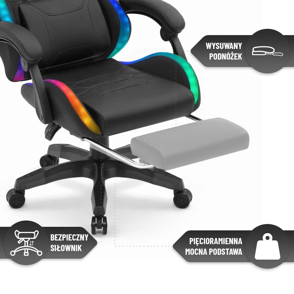 Геймерське комп'ютерне крісло Hell's Chair HC-1039 2.0 LED RGB Black тканина - Зображення 8
