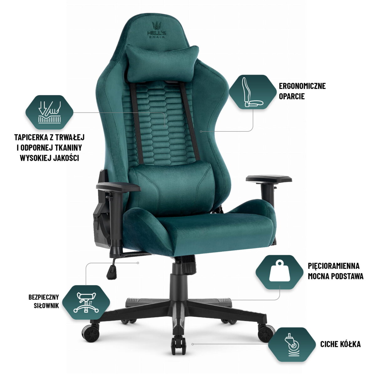 Геймерське крісло Hell's Chair HC-2000 Green тканина - Зображення 6