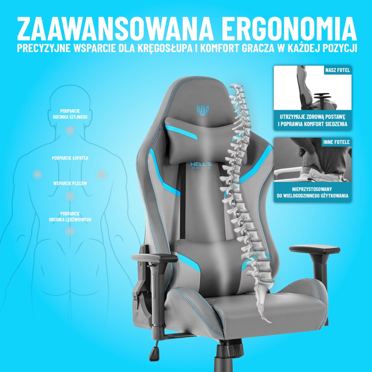 Геймерське комп'ютерне крісло Hell's Chair HC-2002 Grey Blue - Зображення 6