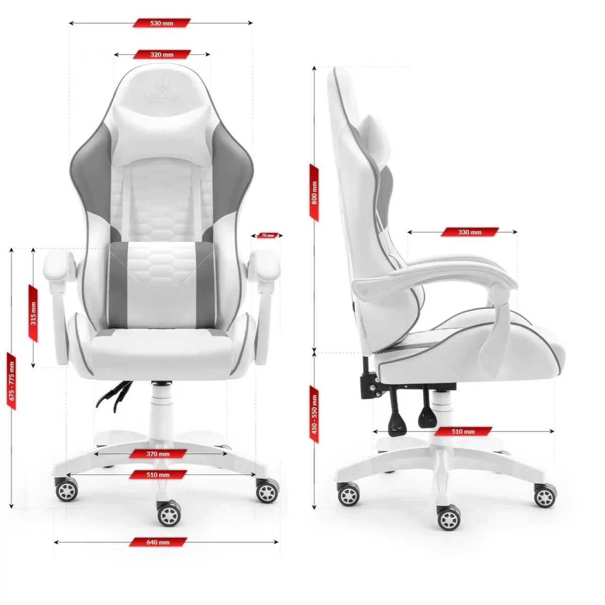 Геймерське крісло екошкіра Hell's Chair HC-1000 Grey White - Зображення 7