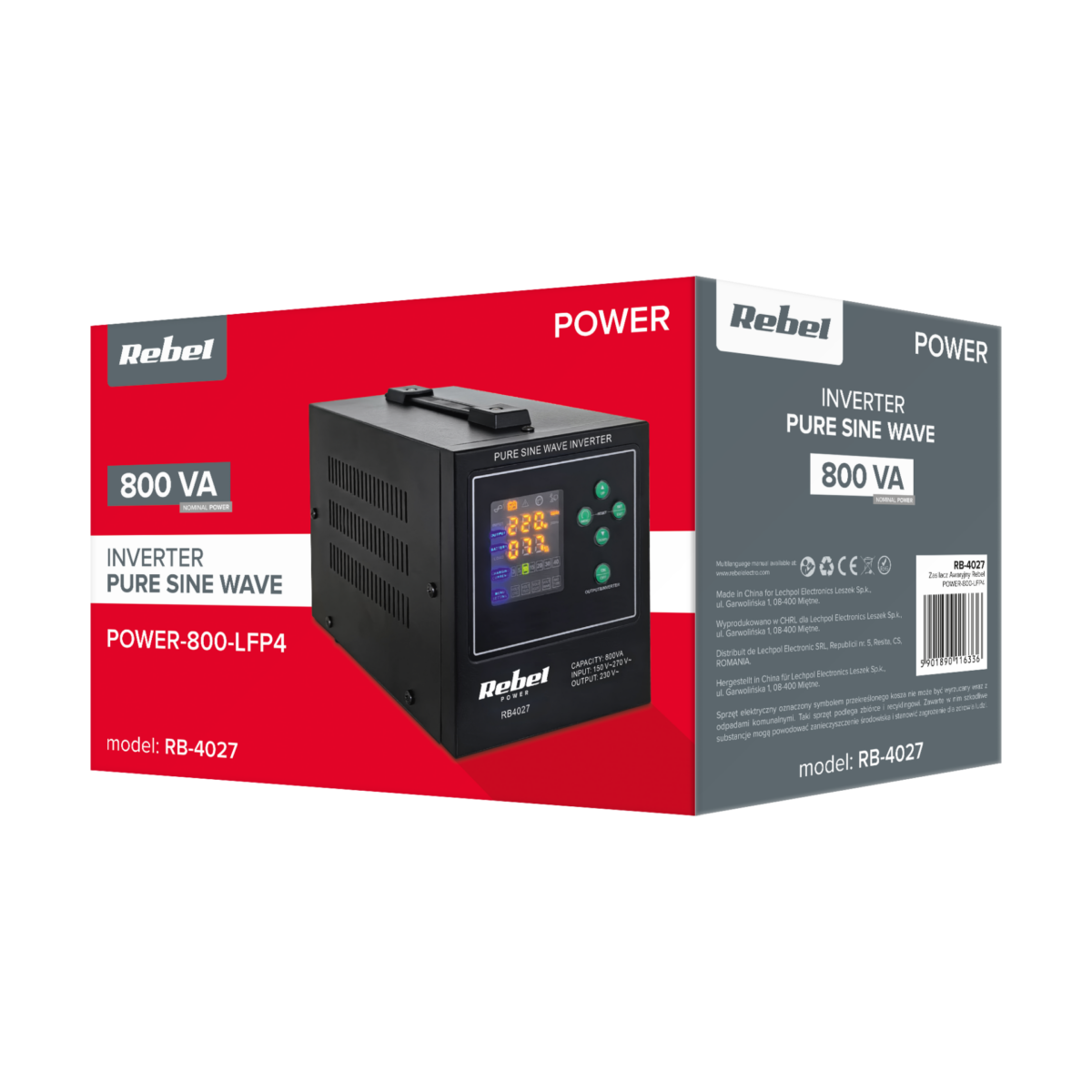 Джерело безперебійного живлення ДБЖ Rebel POWER-800-LFP4 RB-4027 - Зображення 4