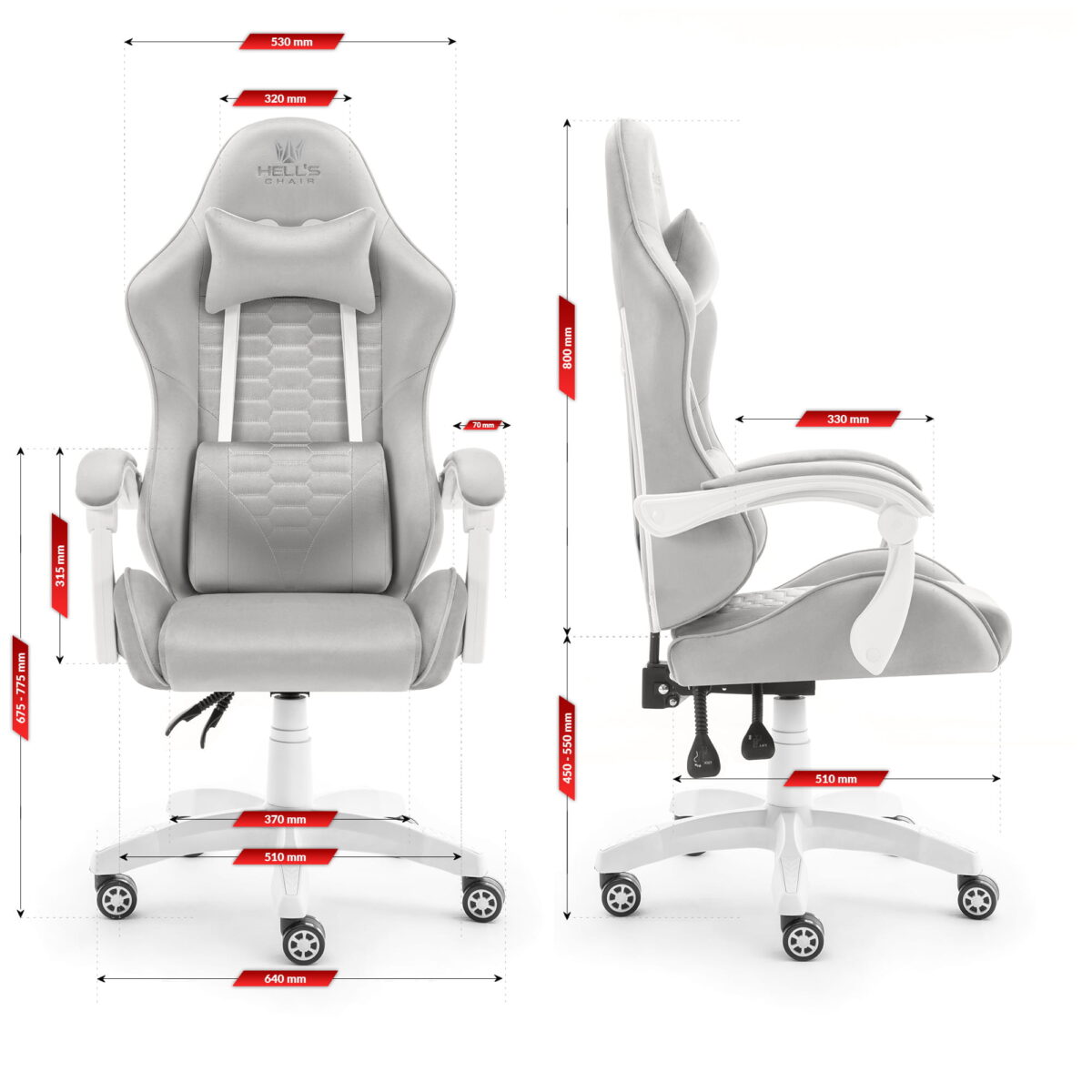 Геймерське крісло тканинне Hell's ChairHC-1000 Grey White - Зображення 6