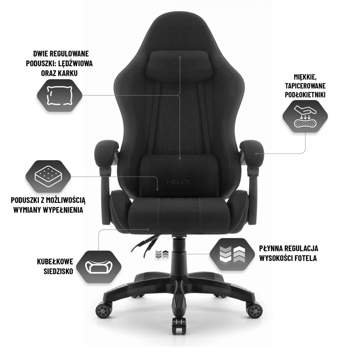 Геймерське комп'ютерне крісло Hell's Chair HC-1008 Black 2.0 тканина/сітка - Зображення 8