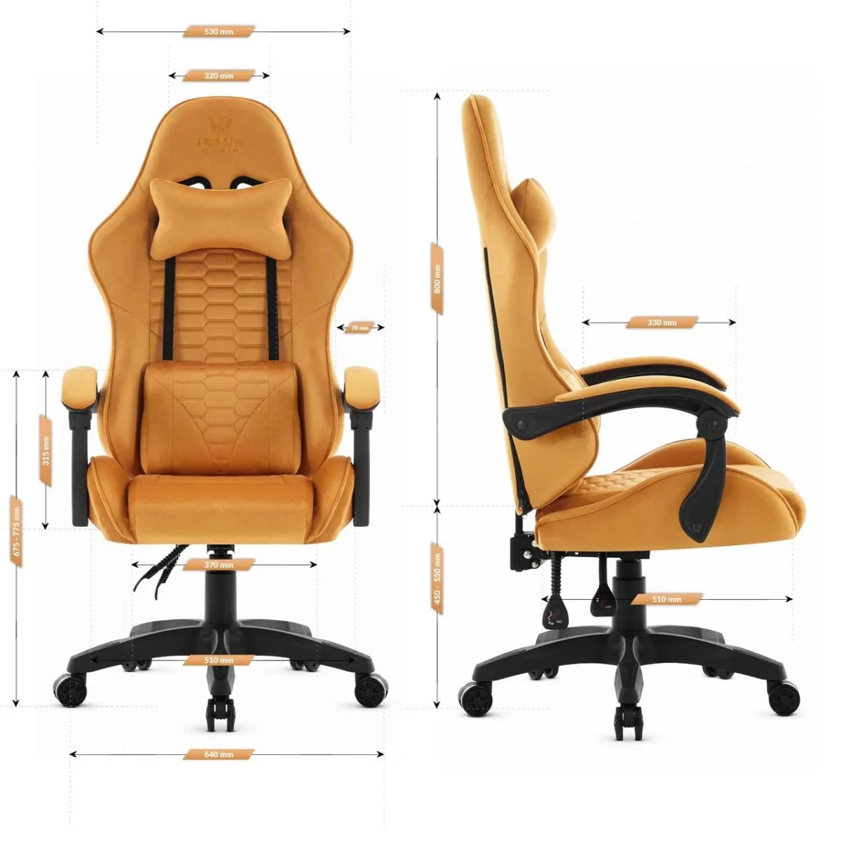 Геймерське крісло тканинне Hell's Chair HC-1000 Gold - Зображення 8