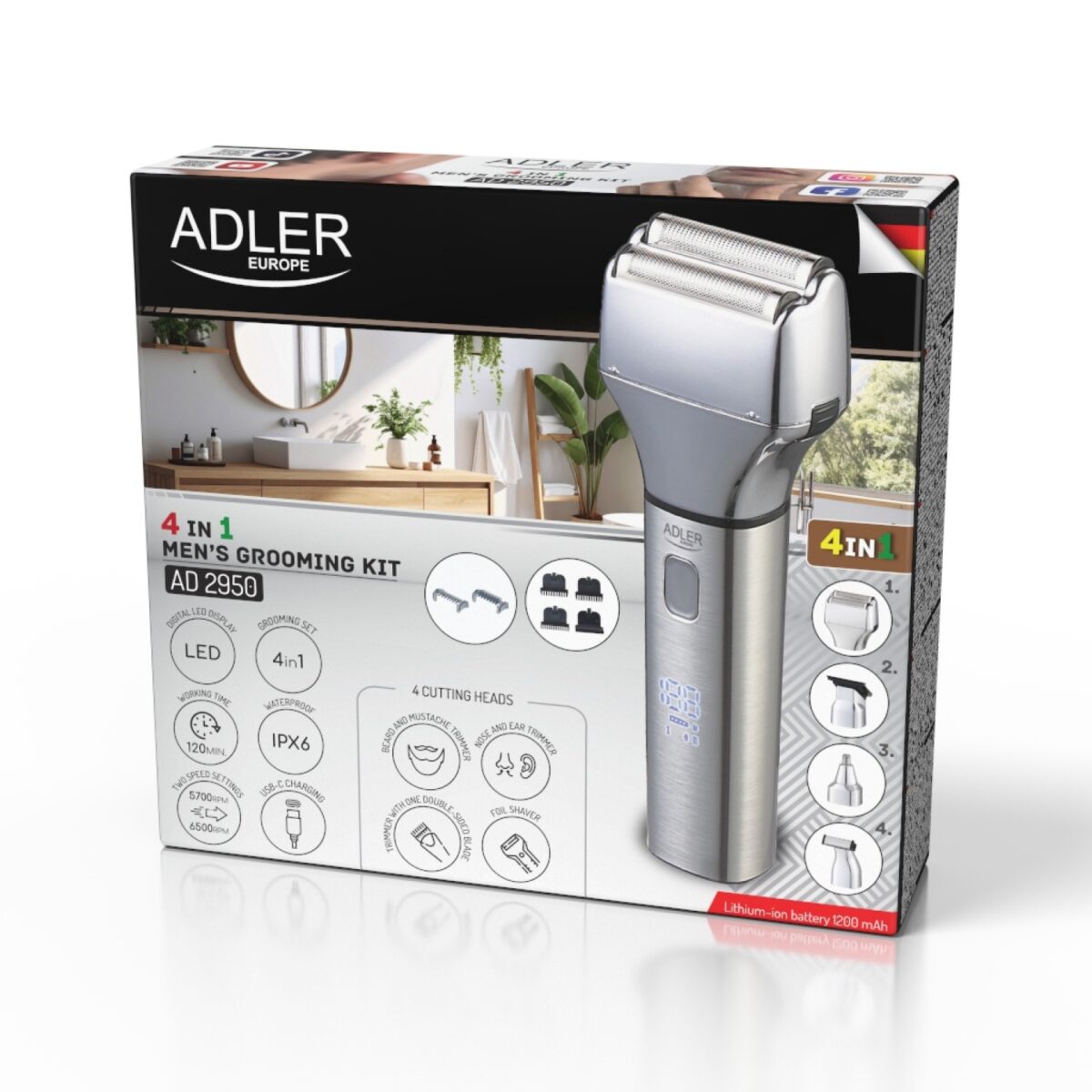 Тример 4в1 Adler AD 2950 LED USB-C IPX6