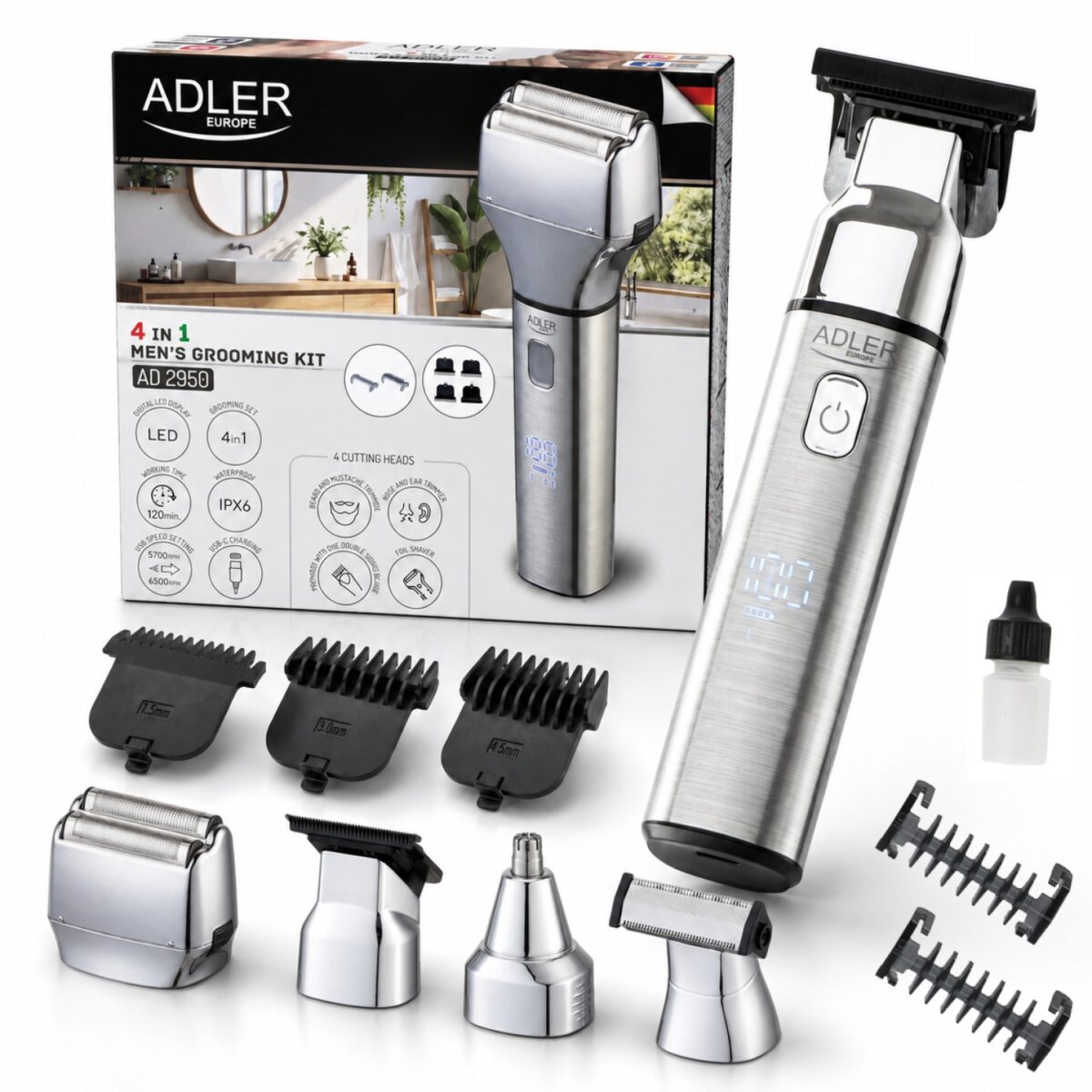 Тример 4в1 Adler AD 2950 LED USB-C IPX6