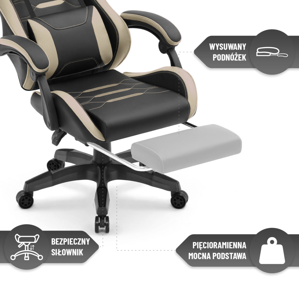 Геймерське крісло Hell's Chair HC-1039 2.0 Black Beige тканина - Зображення 7